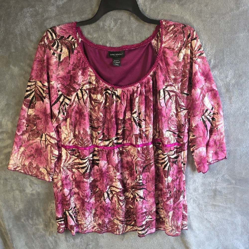 Lane Bryant Vibrant Pink Floral Blouse